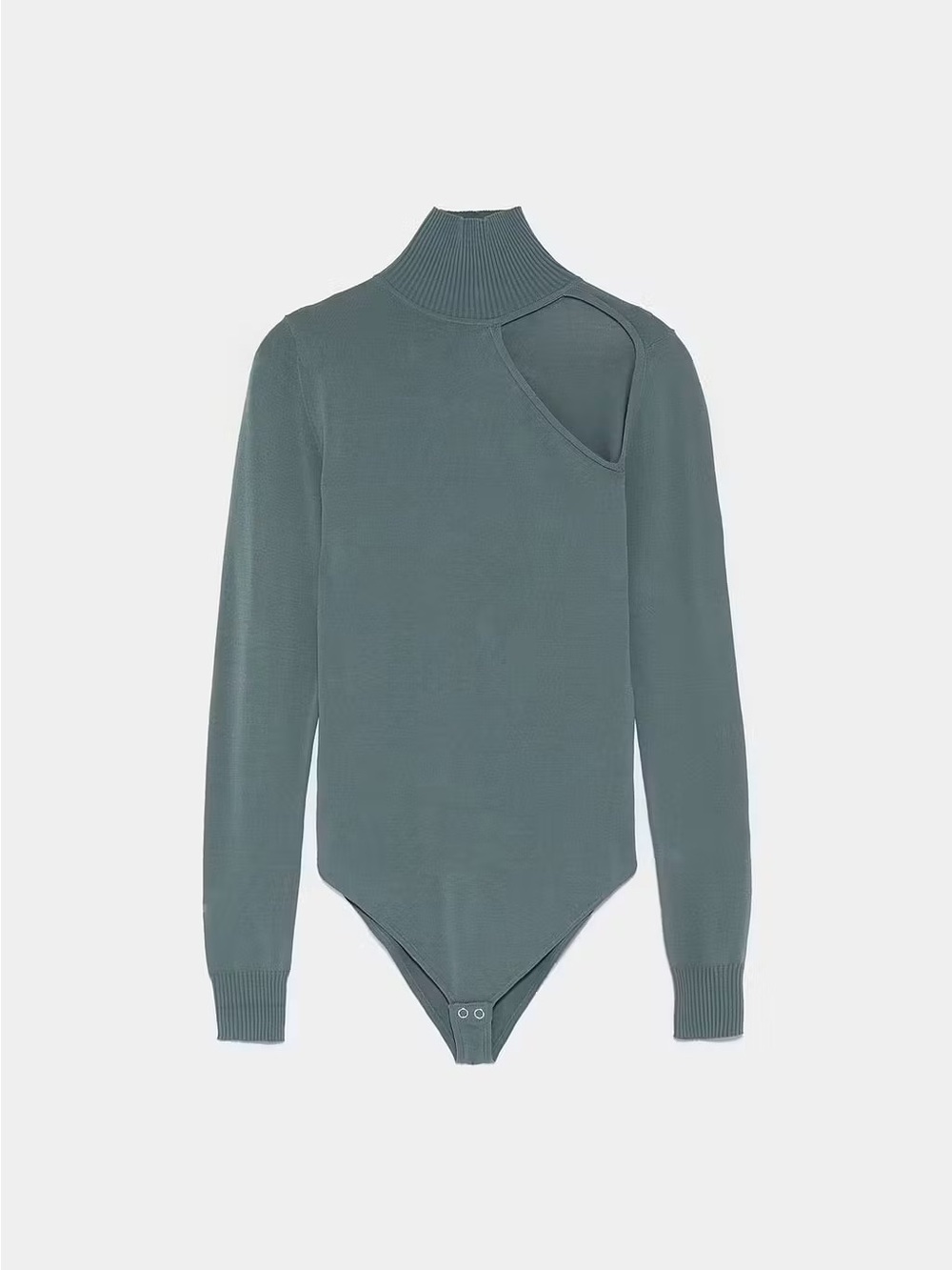 Zara Cutout Ribbed Turtleneck Bodysuit Sweater - Green